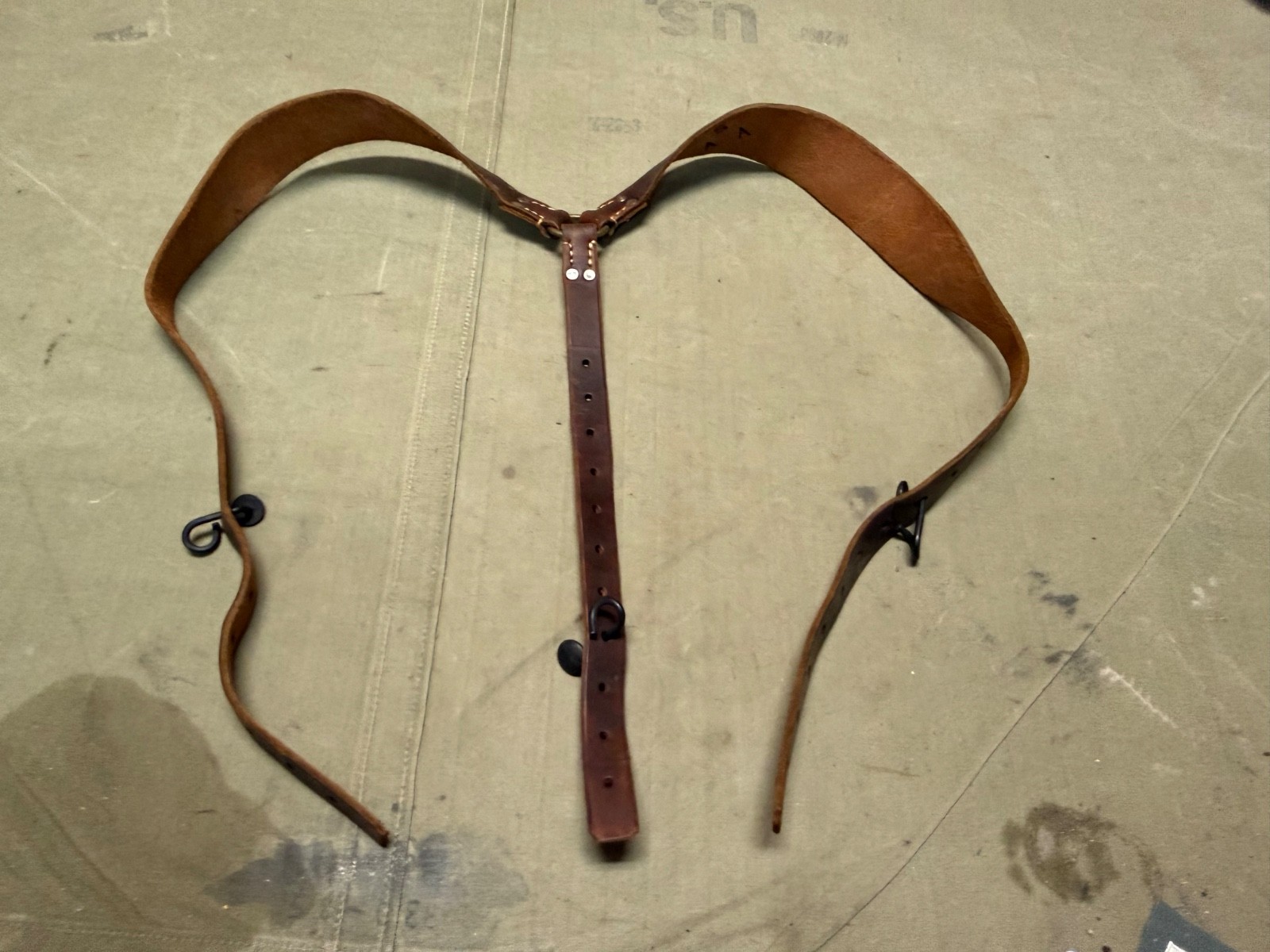WWI WWII FRENCH M1915 BROWN LEATHER COMBAT FIELD Y-STRAPS WWI WWII FRENCH M1915 BROWN LEATHER COMBAT FIELD Y-STRAPS