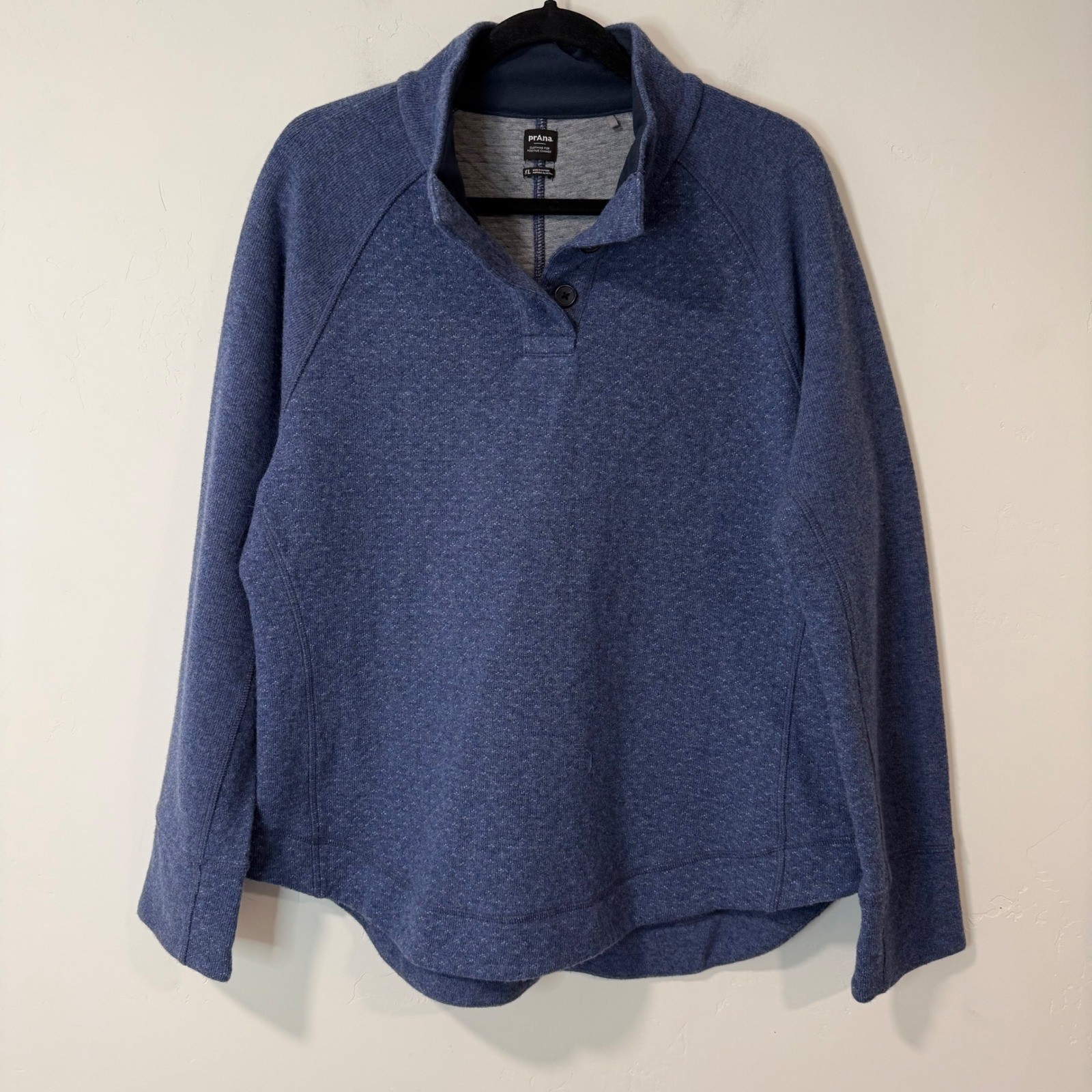 Prana Womens Frozen Falls Sweater Recycled Wool Blend Mock Neck Pullover XL Blue