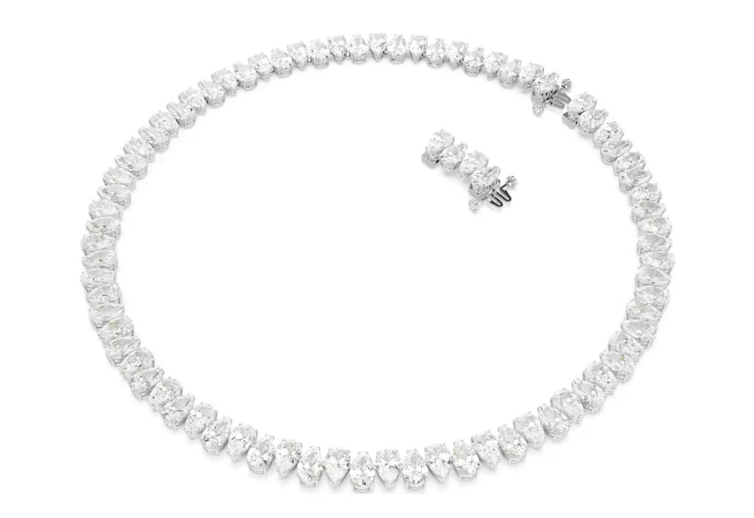 Swarovski Matrix Tennis necklace Pear cut, White, Rhodium plated
