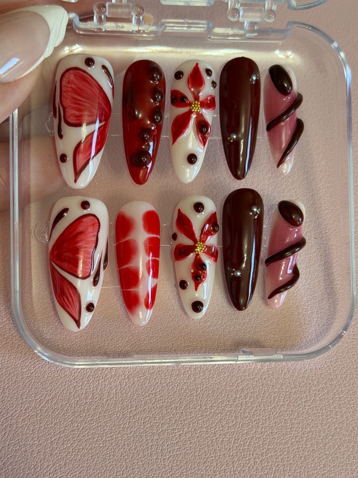 Handmade 3D Flower Press-On Nails: Acrylic Set (Size S)