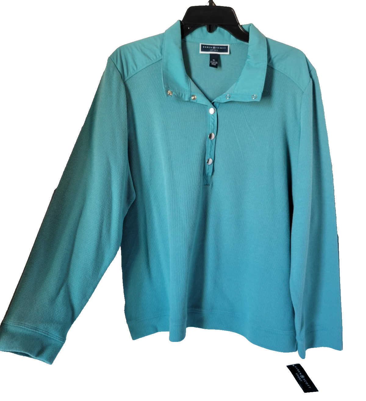 Karen Scott Sport womens XL top snap closure Vneck longsleeve new w/tags aqua Karen Scott Sport womens XL top snap closure Vneck longsleeve new w/tags aqua