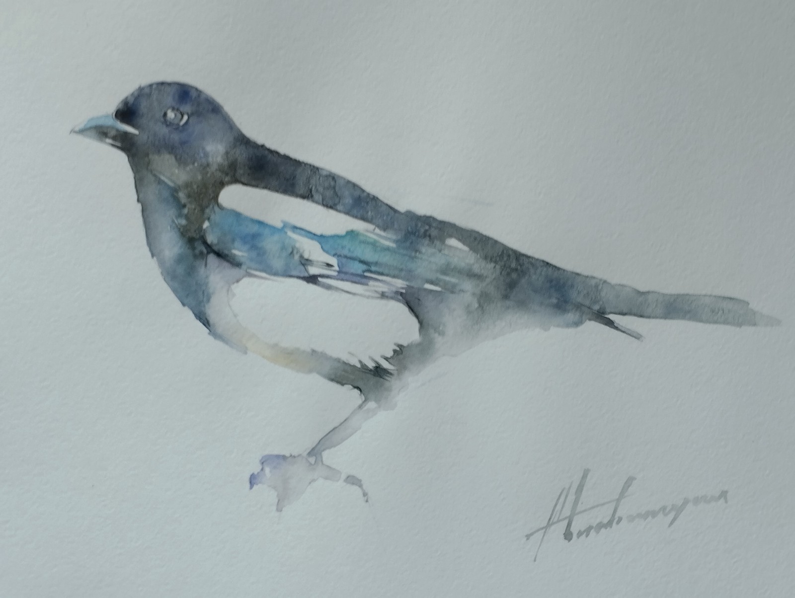 Magpie, Birds, Watercolor artwork, Handmade, Original painting on paper