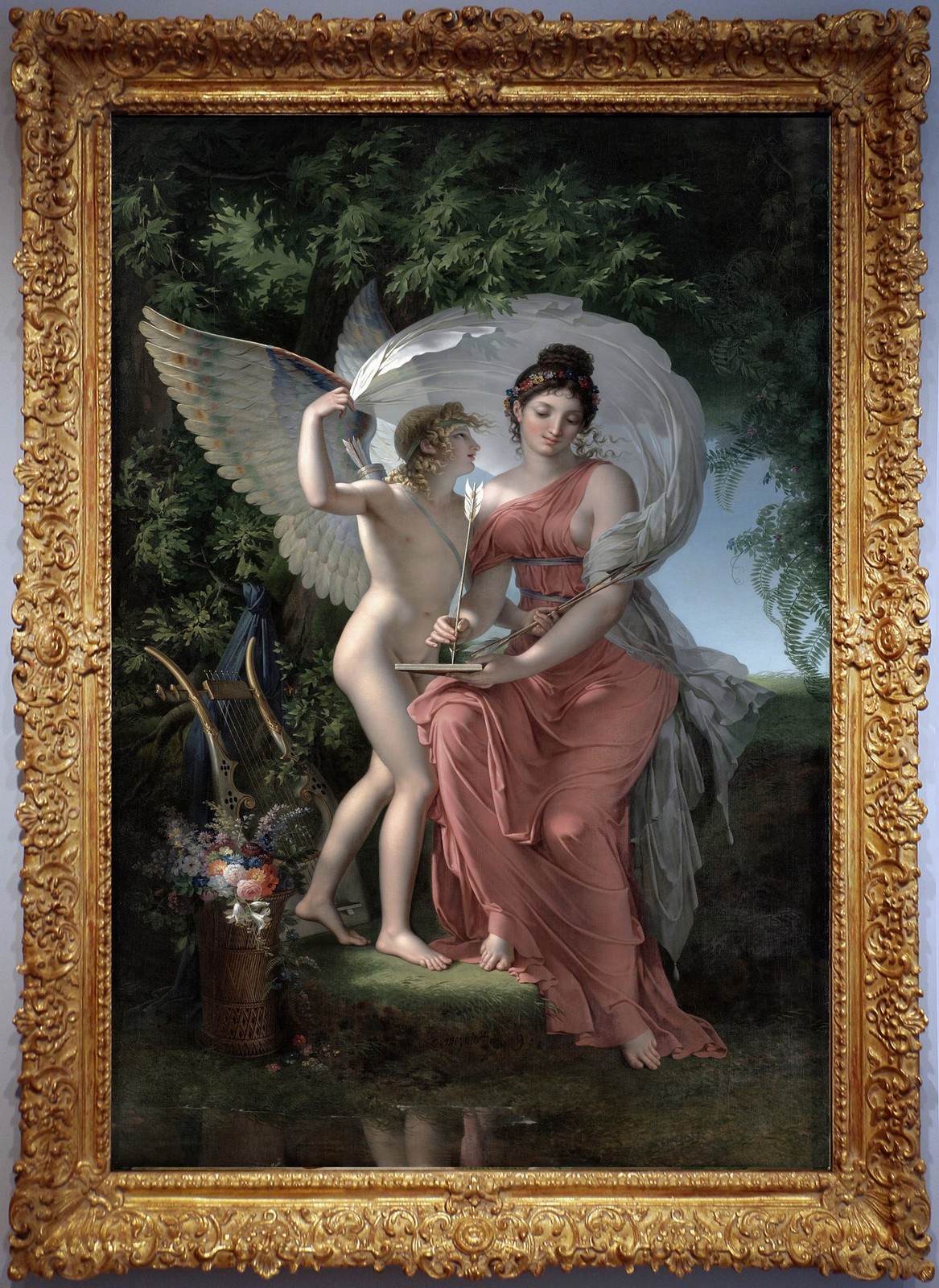 Hand Painted Classical Oil Painting Cupid and Muse Goddess Art Vintage Style Hand Painted Classical Oil Painting Cupid and Muse Goddess Art Vintage Style