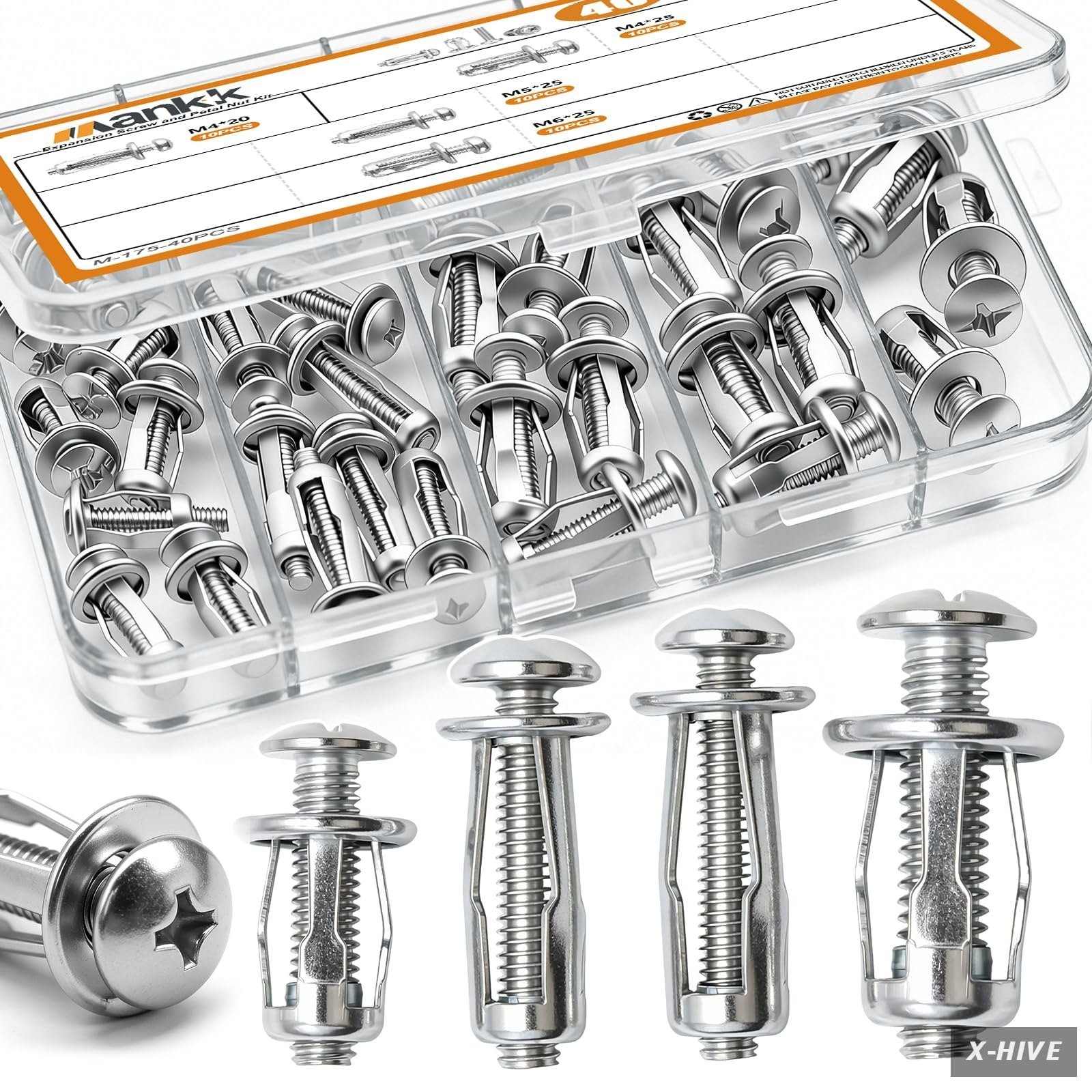 40PCS Expansion Screw Petal Nut Kit M4 M5 M6 Hollow Wall Anchor Fastener