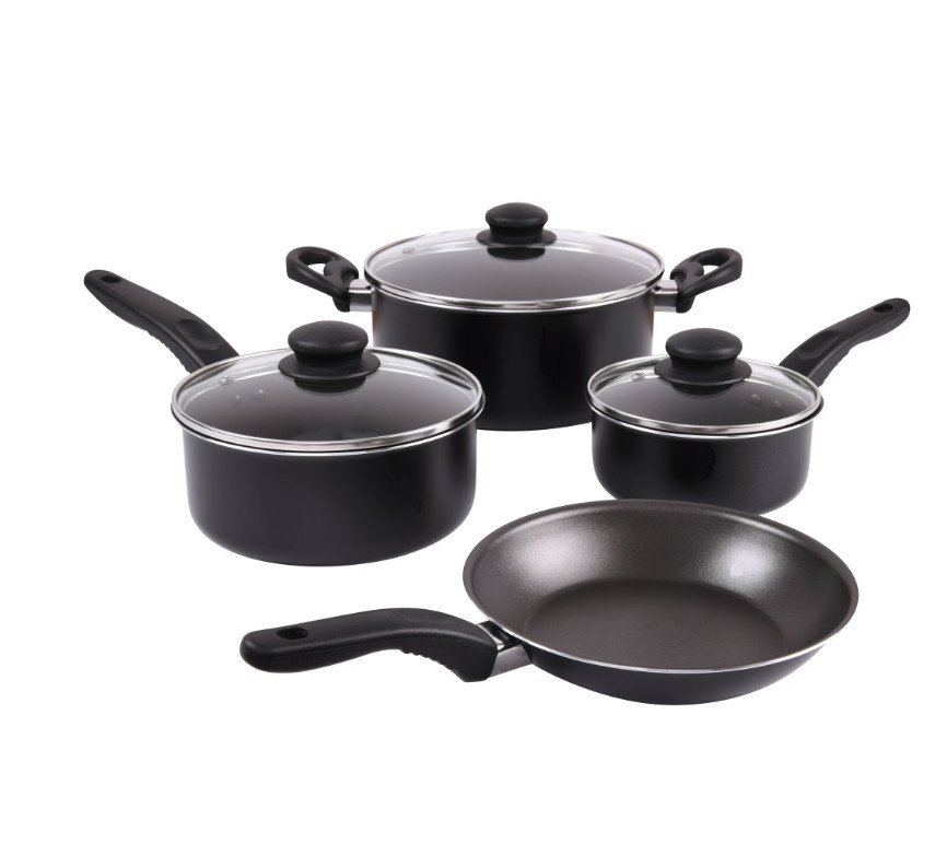 Mainstays 7 Piece Non Stick Aluminium, Pots and Pans Cookware Set, Black
