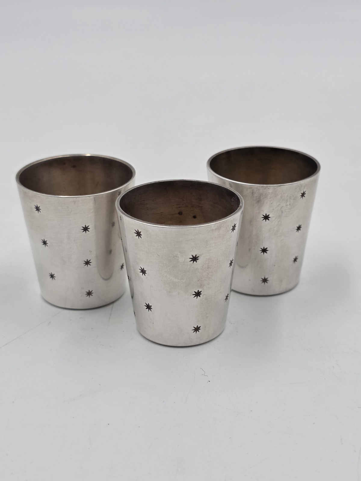 Vintage Christofle France Silverplate Starburst Cordial Shot Cups Set of 3 MCM Vintage Christofle France Silverplate Starburst Cordial Shot Cups Set of 3 MCM