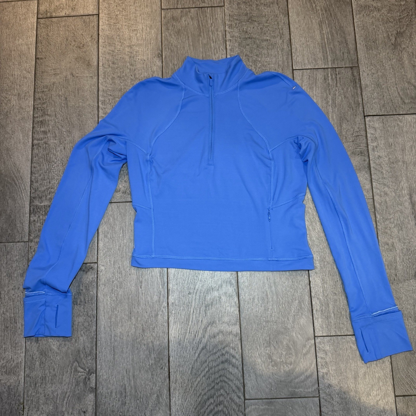 Lululemon It’s Rulu Run Cropped Half Zip Size 8 Nulu Fabric Blue Running Fit Gym