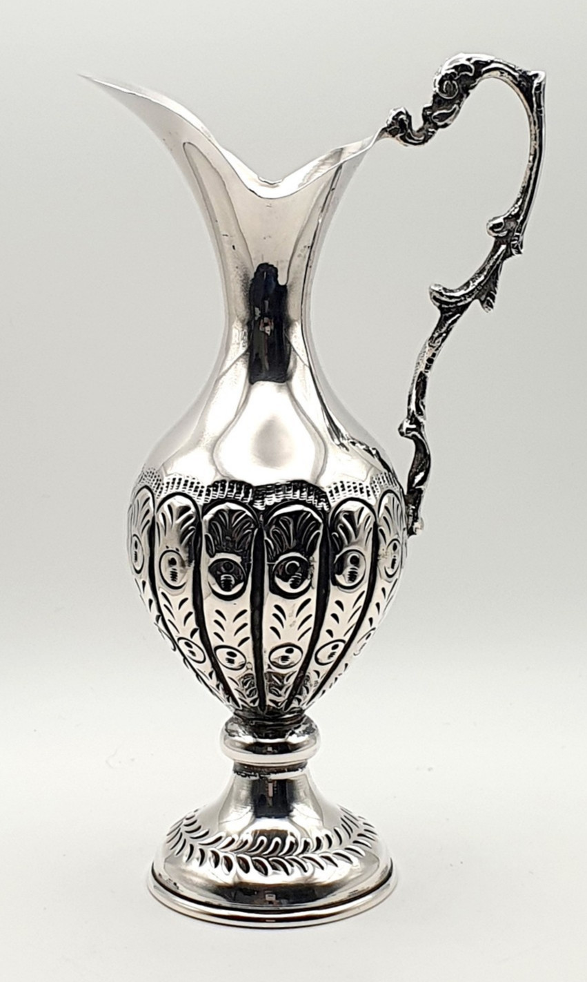 Stunning Antique 800 German solid silver jug with beautiful embossed design