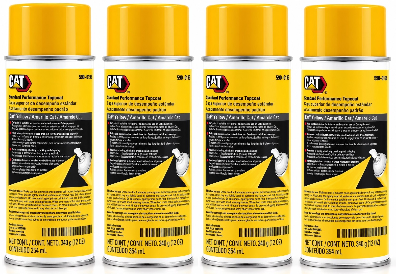 4-Pack Genuine CAT 590-0196 Caterpillar Yellow Spray Paint 12 oz Aerosol Topcoat