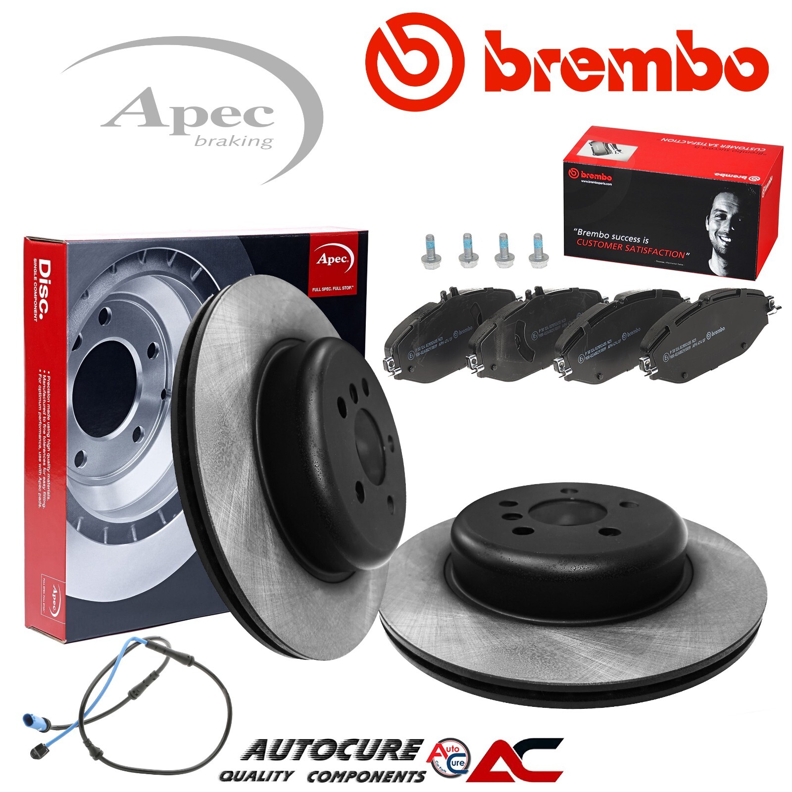 FOR BMW 5 SERIES 520D M SPORT MK7 G30 APEC FRONT BRAKE DISCS & BREMBO PADS SET