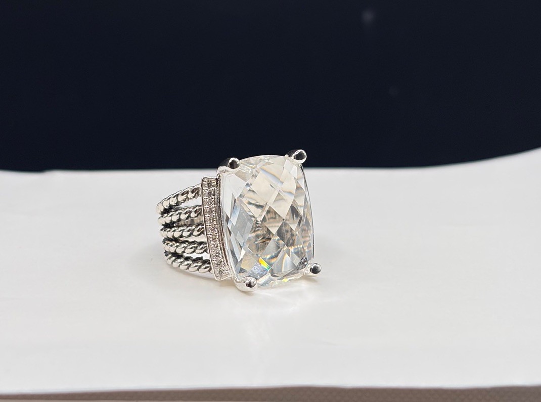 David Yurman 925 Sterling Silver White Topaz Wheaton 20x16mm Ring Size 7