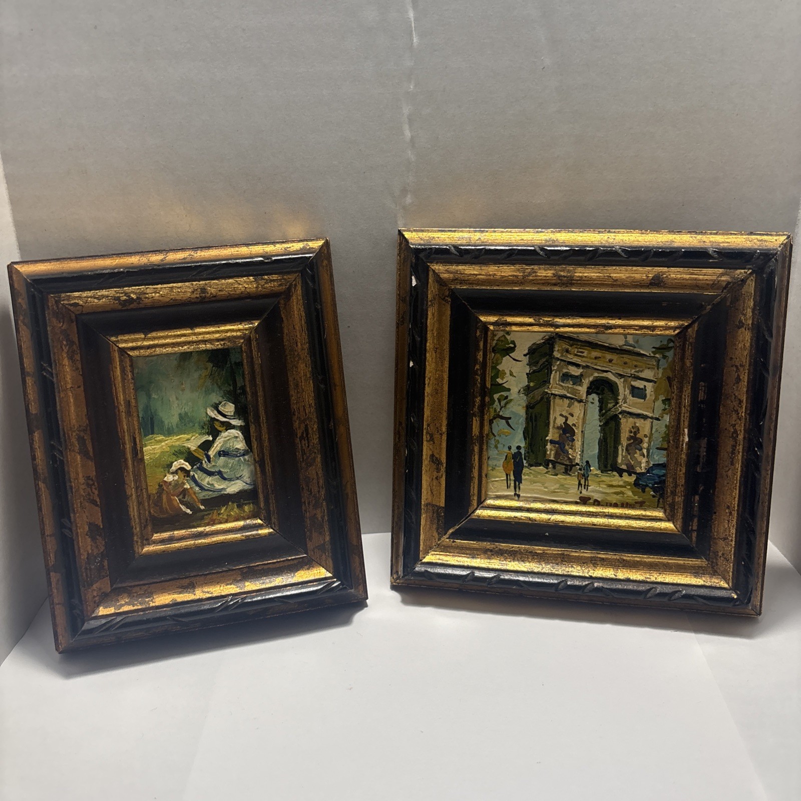 Vintage Pair Of Framed Original Signed Impressionist-Style Miniature Paintings