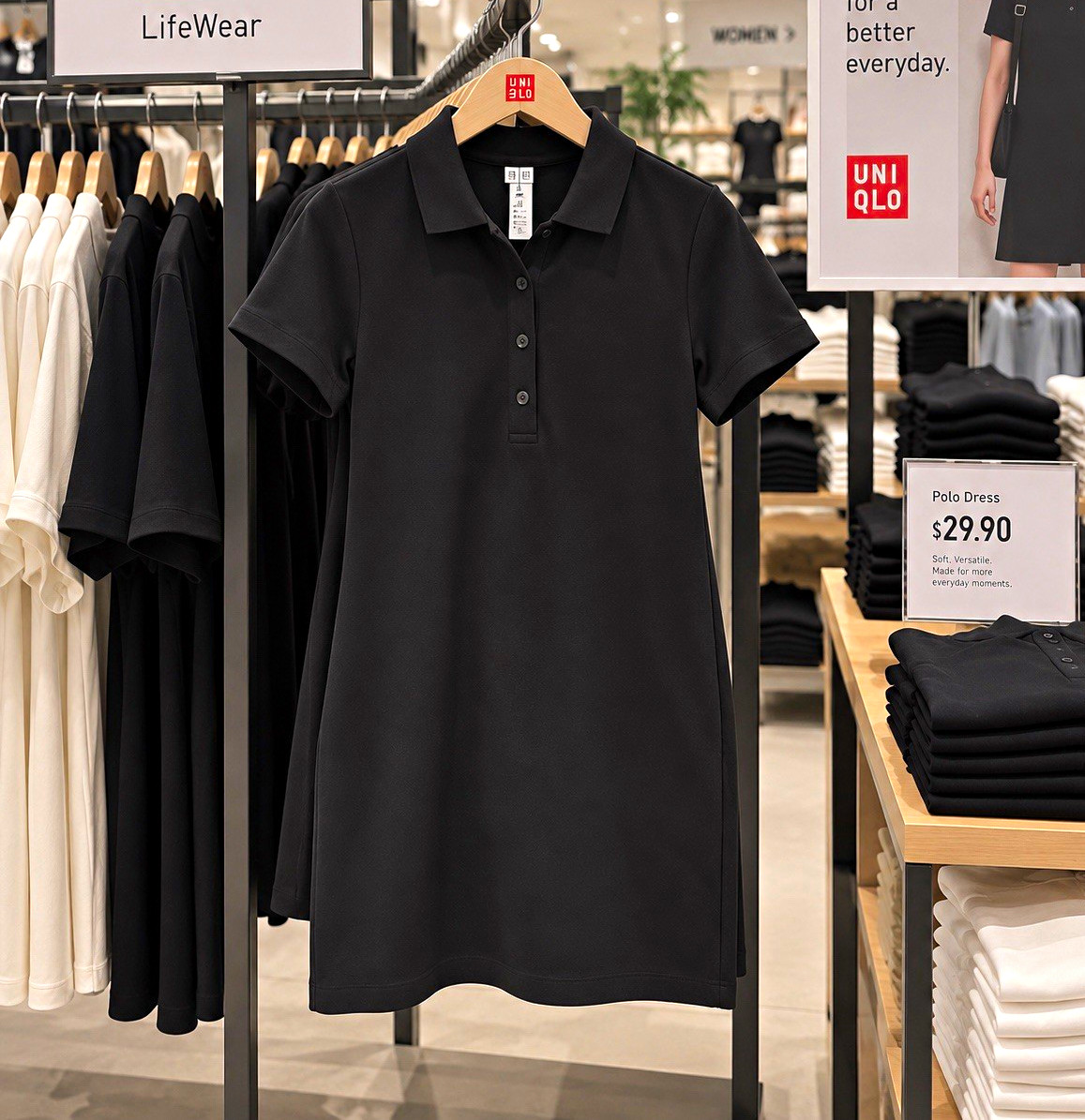 Uniqlo Black Polo Dress Women’s XS Collared Short Sleeve Button Solid Knit Uniqlo Black Polo Dress Women’s XS Collared Short Sleeve Button Solid Knit