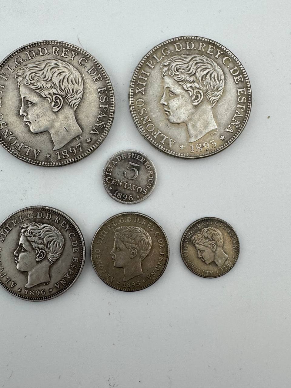 5/10/20/40 Centavos 1 peso 6 Coin 1895-1897 Collection Puerto Rico