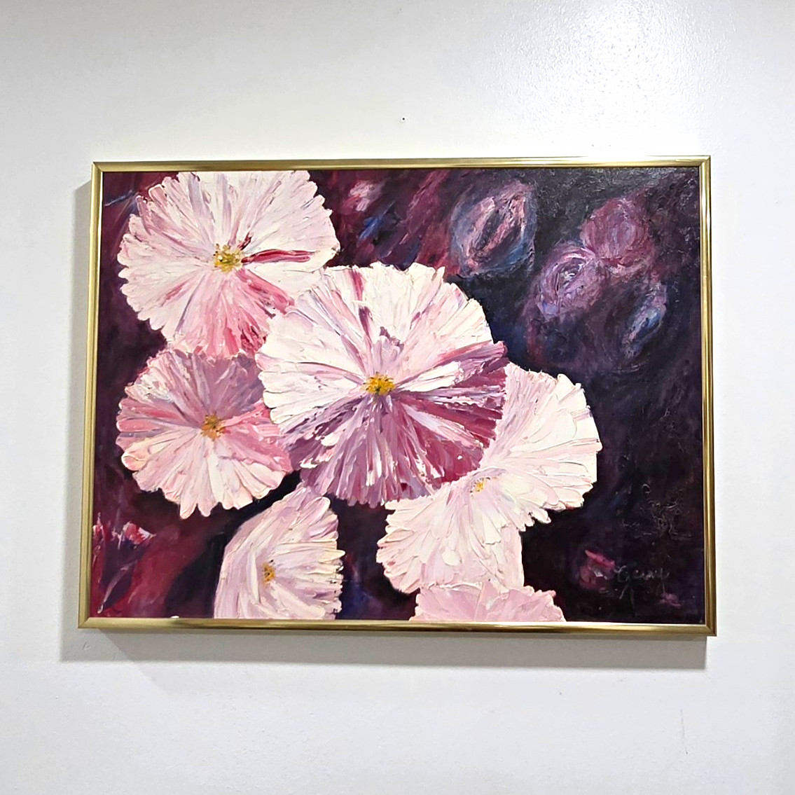 Vintage Signed Large Purple/ Pink Floral Impressionist Canvas Painting Framed