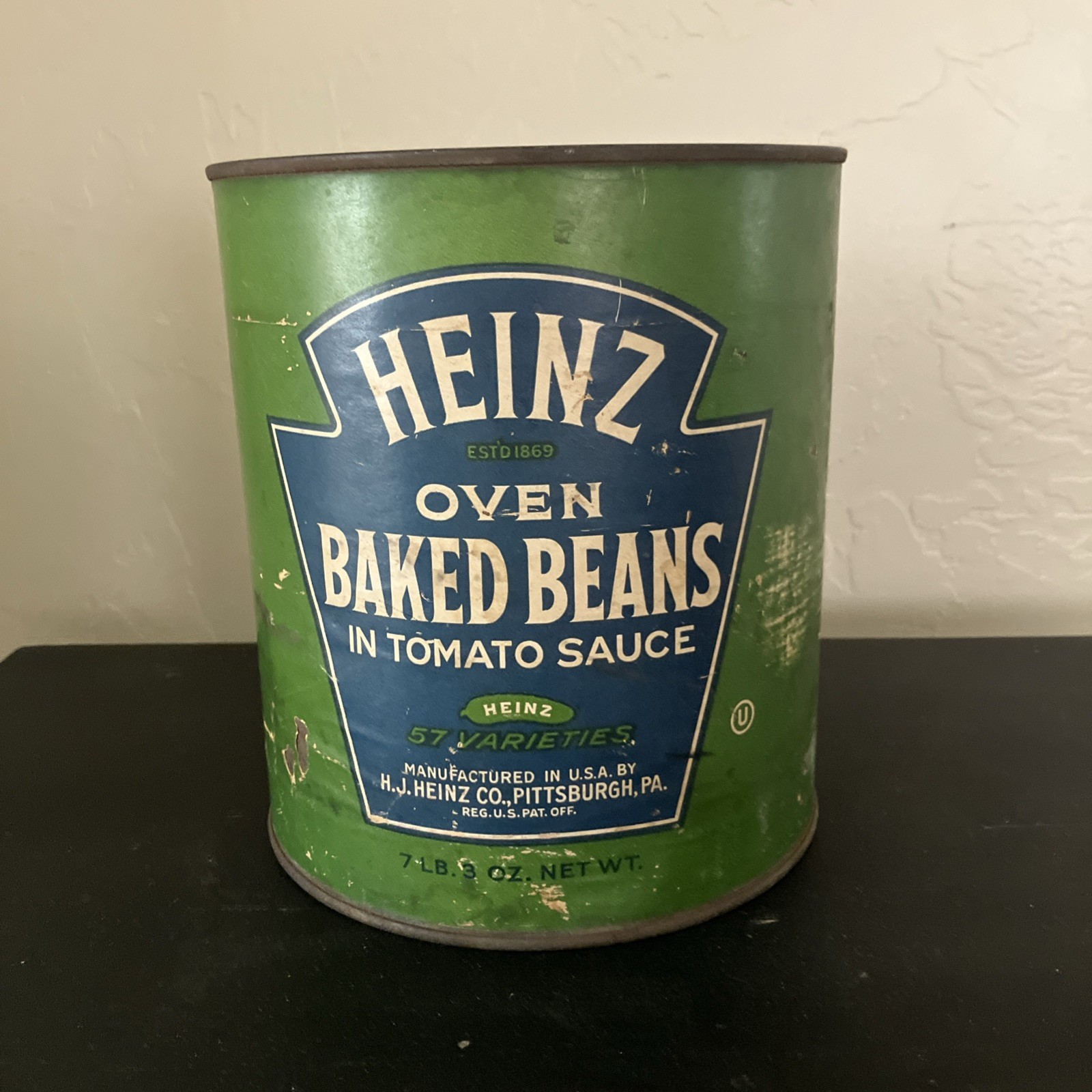 RARE Vintage Heinz TOMATO SAUCE beans Can Paper Label 7 lbs Antique Grocery WW2