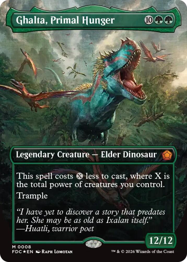 NM Borderless Foil Ghalta, Primal Hunger, MTG, Foundations Commander, Magic, 8 NM Borderless Foil Ghalta, Primal Hunger, MTG, Foundations Commander, Magic, 8