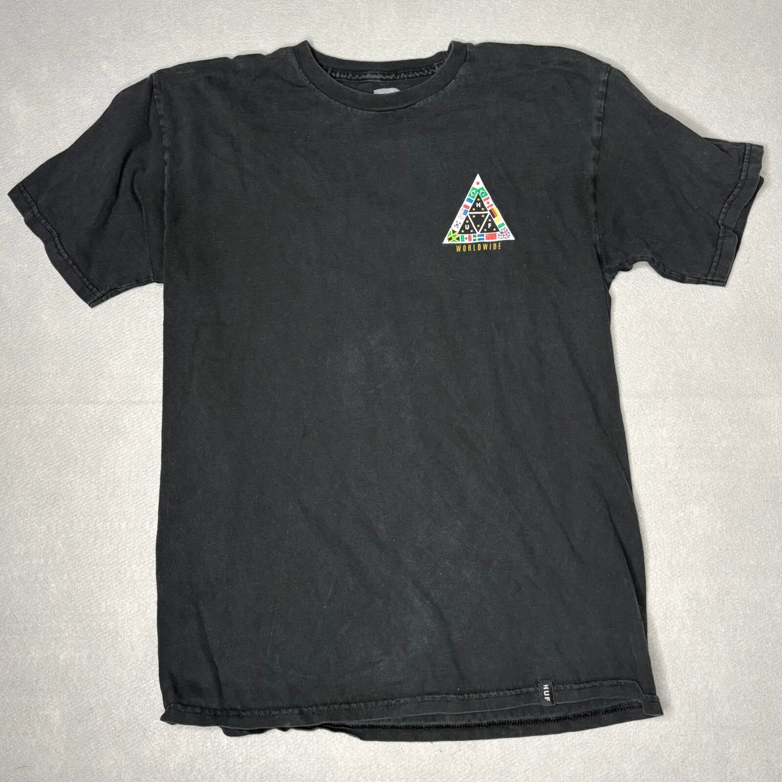 HUF Worldwide Black Graphic T-Shirt Size M HUF Worldwide Black Graphic T-Shirt Size M