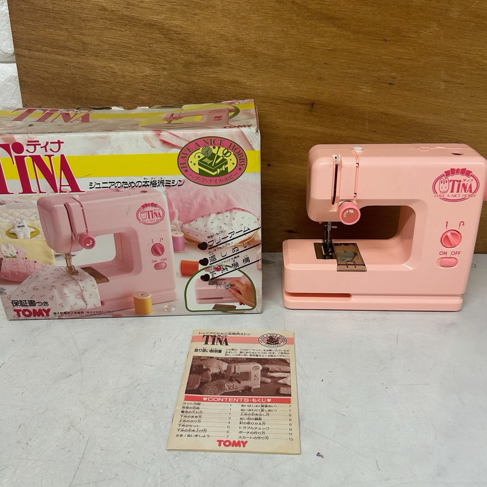TOMY TINA Junior Sewing Machine Pink Toy Sewing Machine Boxed Used Japan