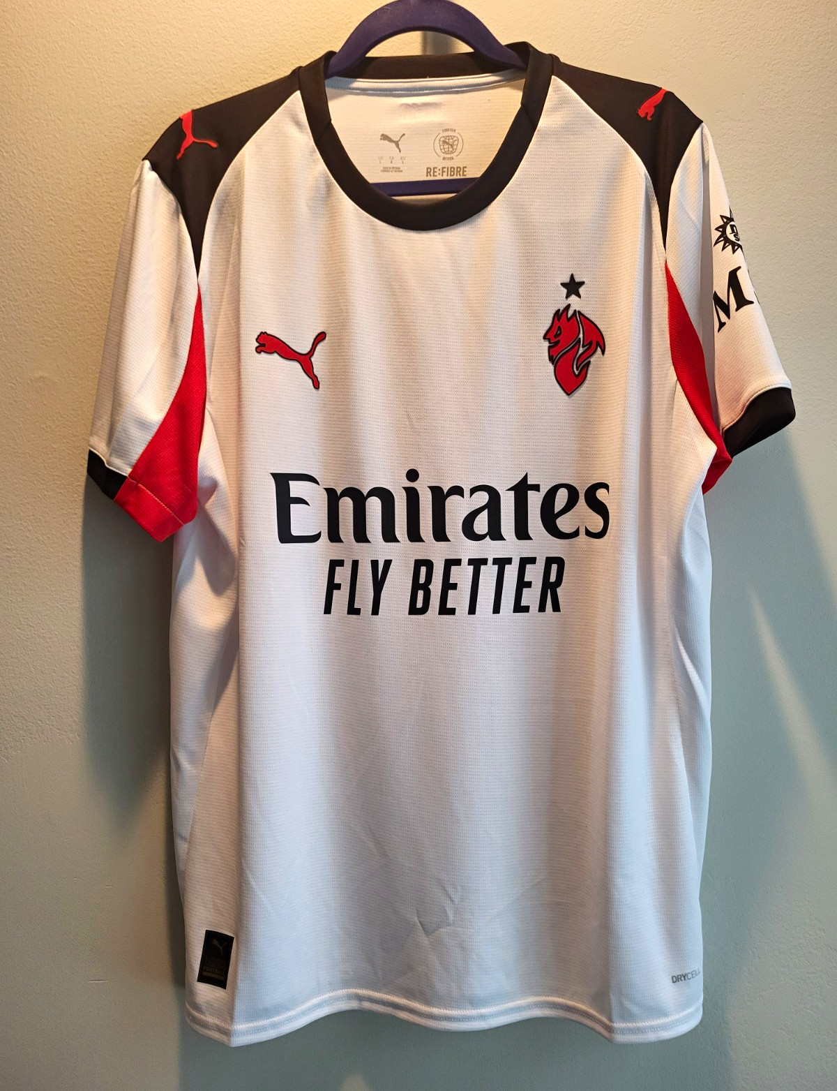 PUMA AC Milan Official Licensed Soccer Away Jersey White/Red/Black Size L