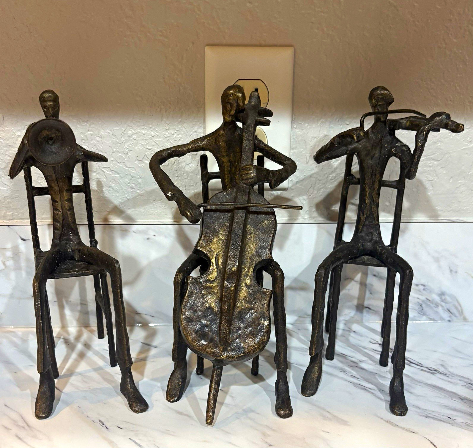 Vintage MCM Brutalist Brass Bronze Metal Musician Sculptures Set of 3 India