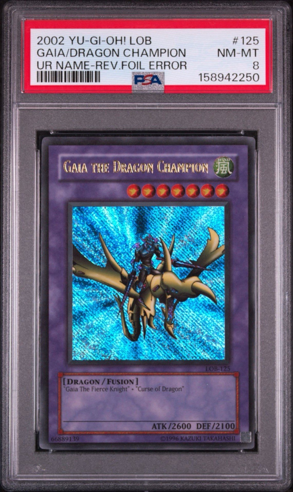 2002 Yu-Gi-Oh Gaia the Dragon Champion LOB REVERSE Secret/ULTRA Text PSA 8
