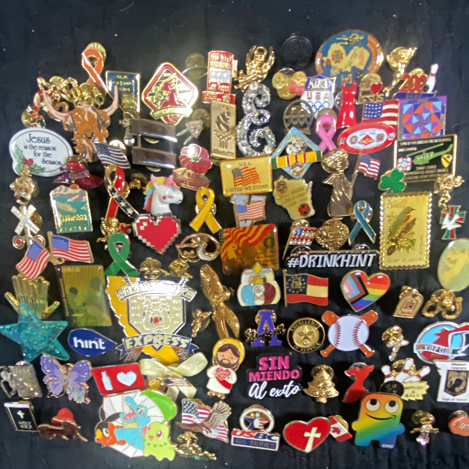 Large Mixed Lot Assorted Enamel Lapel Pins & Pinback Buttons Various Designs3