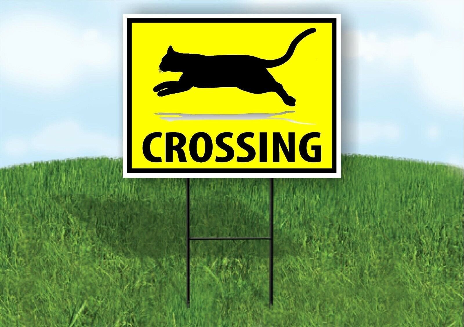 CAT CROSSING XING YELLOW Plastic Yard Sign ROAD SIGN with Stand