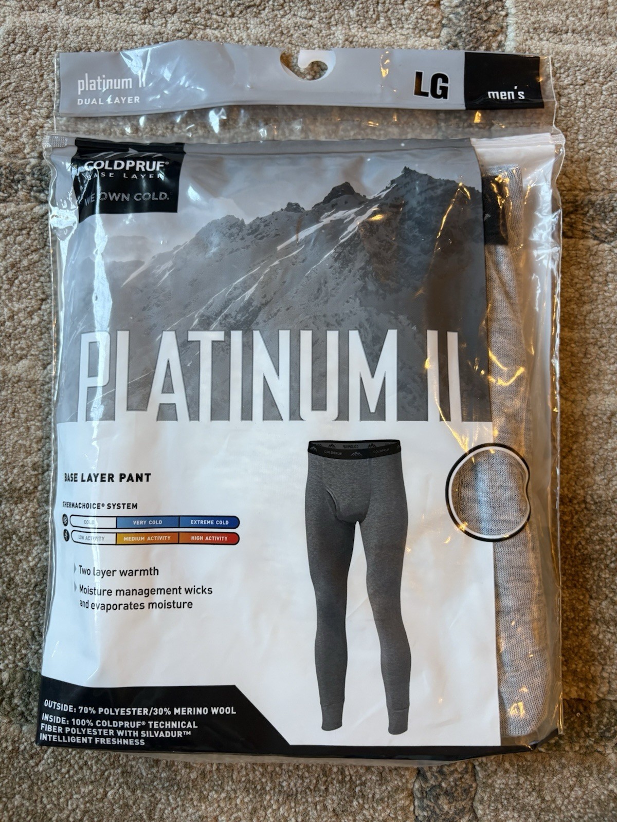ColdPruf Platinum II Men’s L Gray Merino Wool Base Layer Pants Thermal NWT