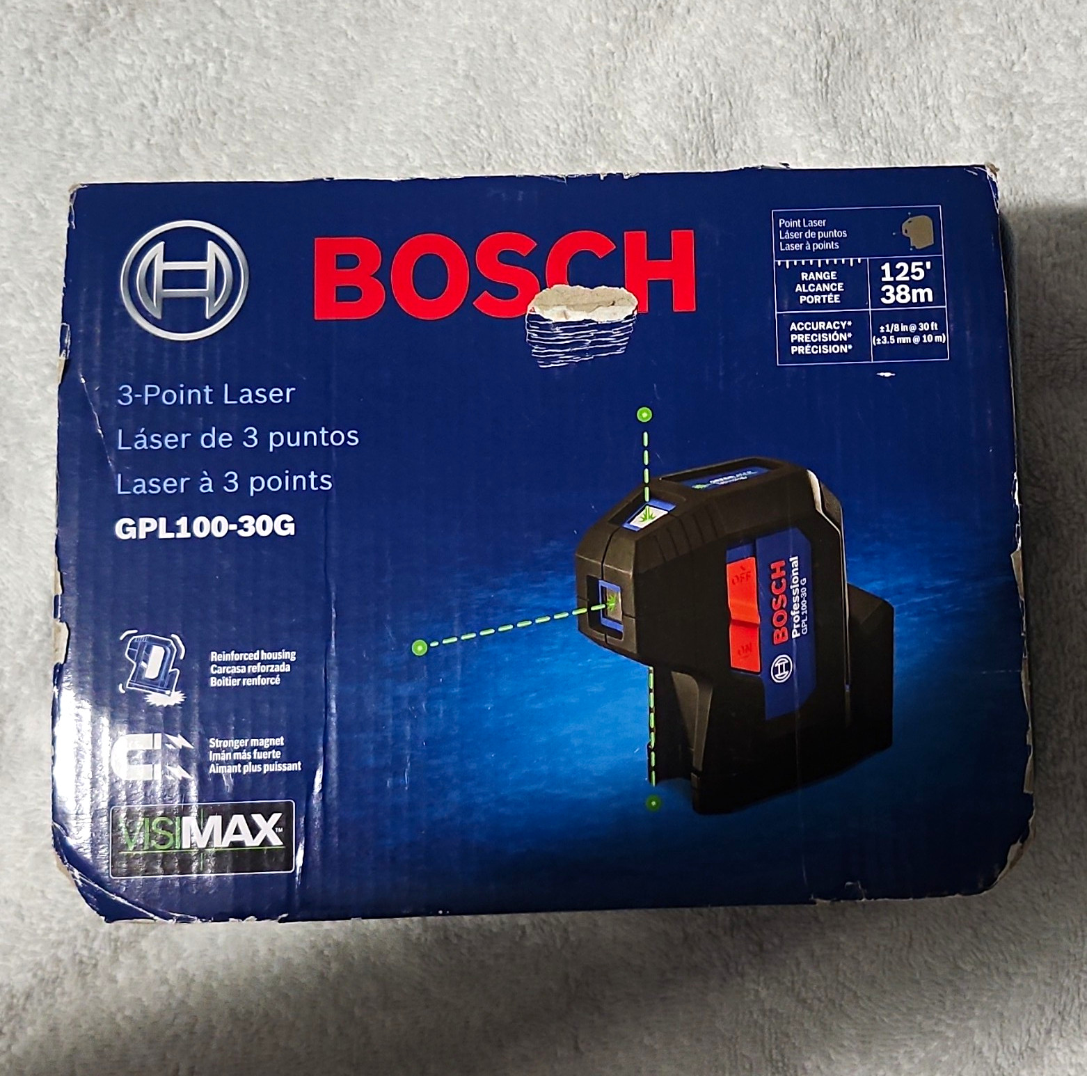 Bosch GPL100-30G 3 Point Self-Leveling Green Laser Level Blue/Black/Red Bosch GPL100-30G 3 Point Self-Leveling Green Laser Level Blue/Black/Red