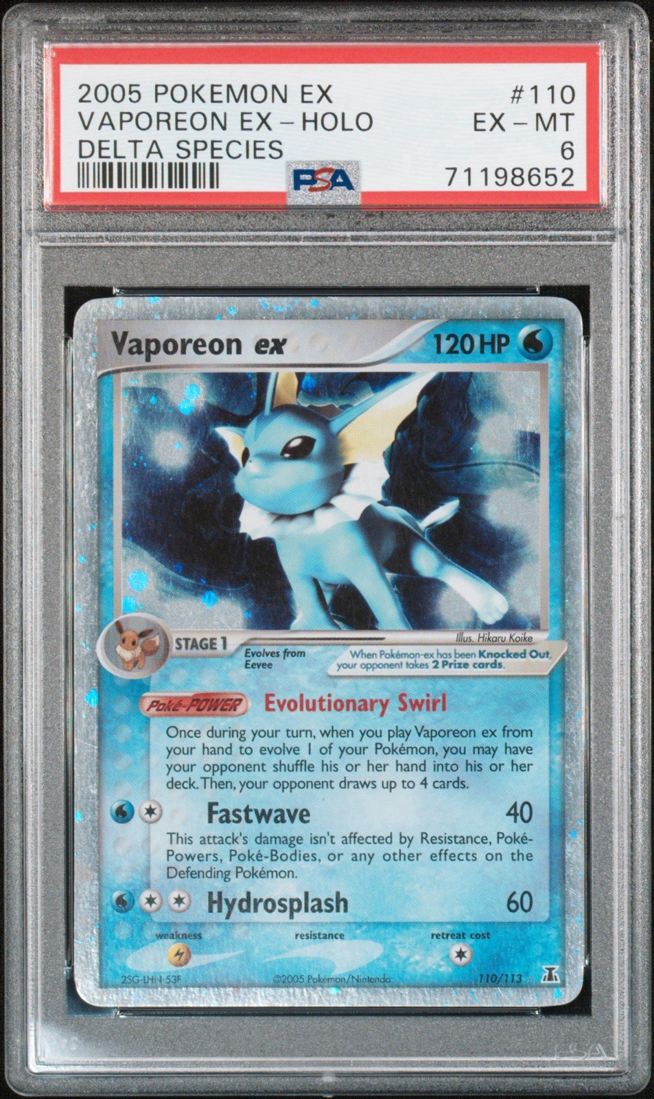 Pokemon 2005 EX Delta Species Vaporeon EX #110 PSA 6