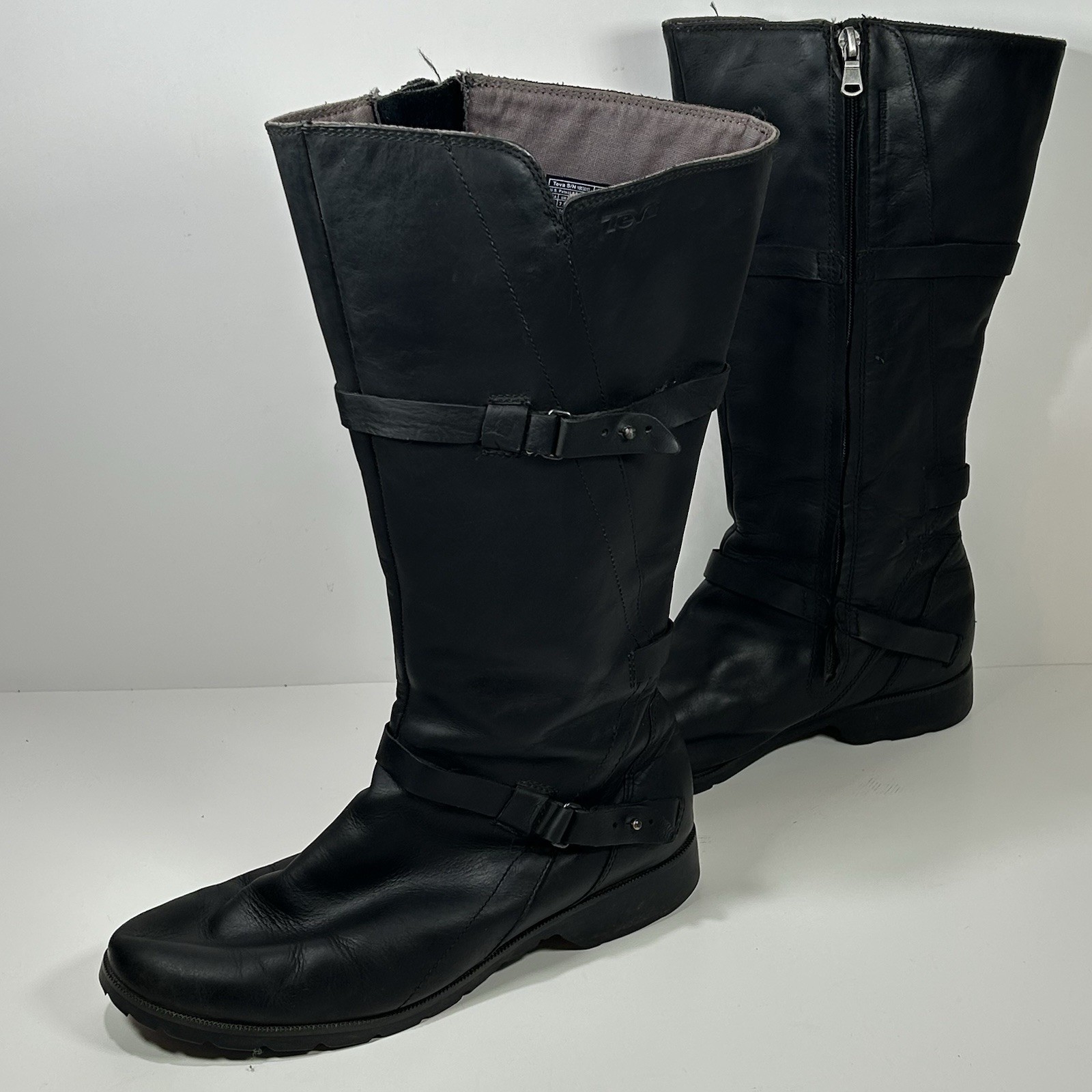 Teva De La Vina Tall Boots Womens 9.5 Black Leather Riding Waterproof Outdoor