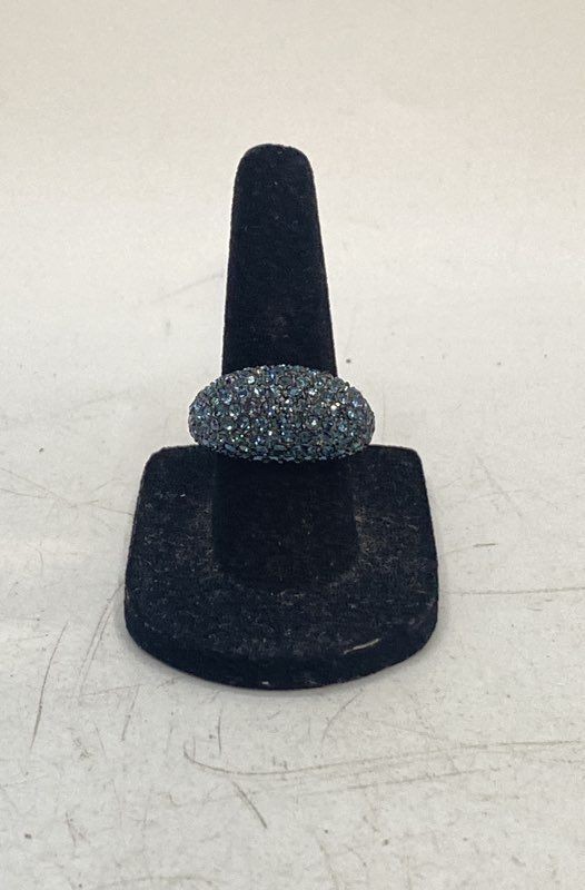 Coach Gunmetal Tone Blue Crystal Pave Dome Statement Ring Size 6 With Box