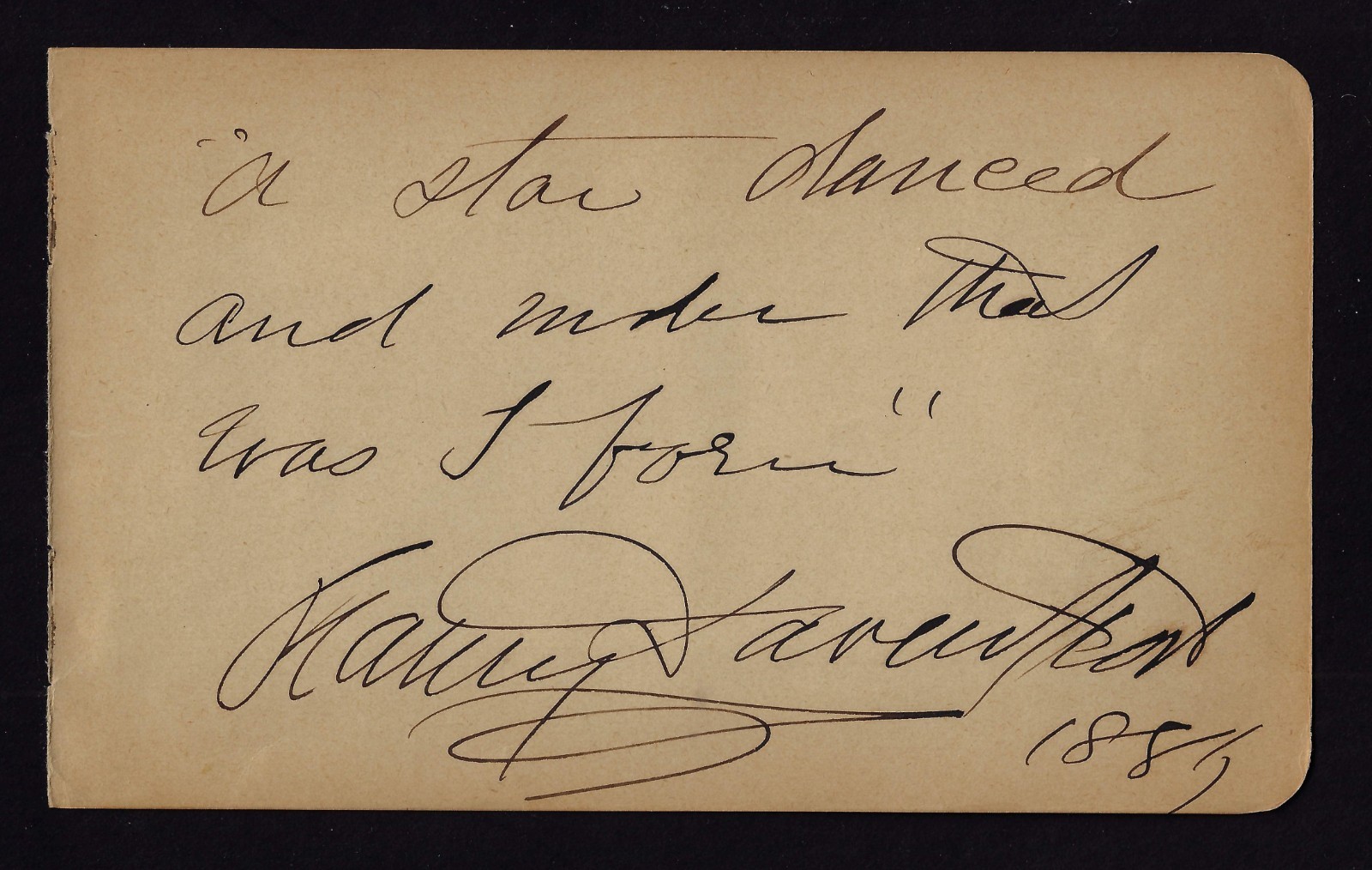 Fanny Davenport Actress Autograph 1881 for Martha Ford John T. Ford Family