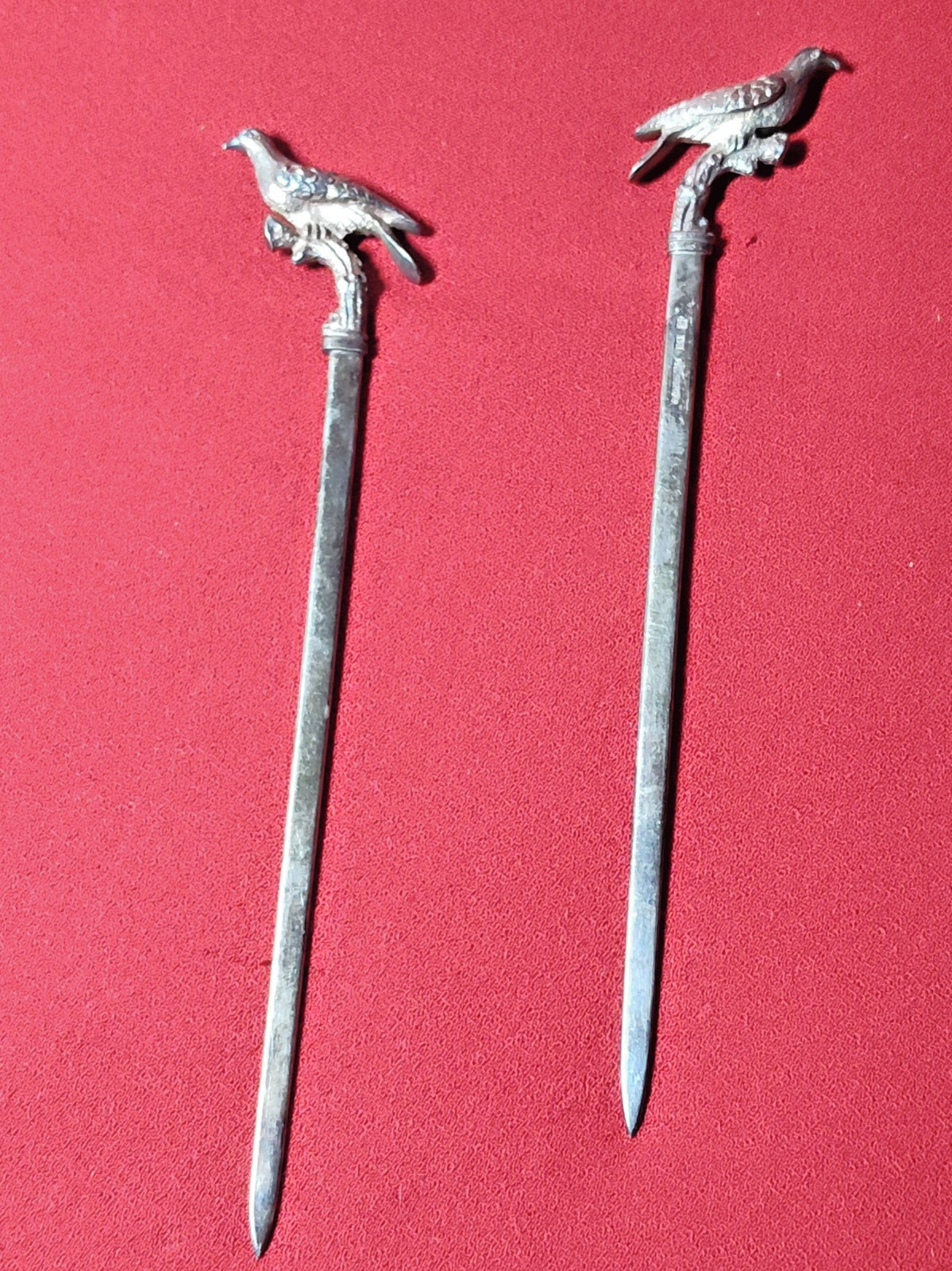 Antique A.G. Dufva Swedish Bird 7.5\'\' Hatelet  Skewers Set of 2