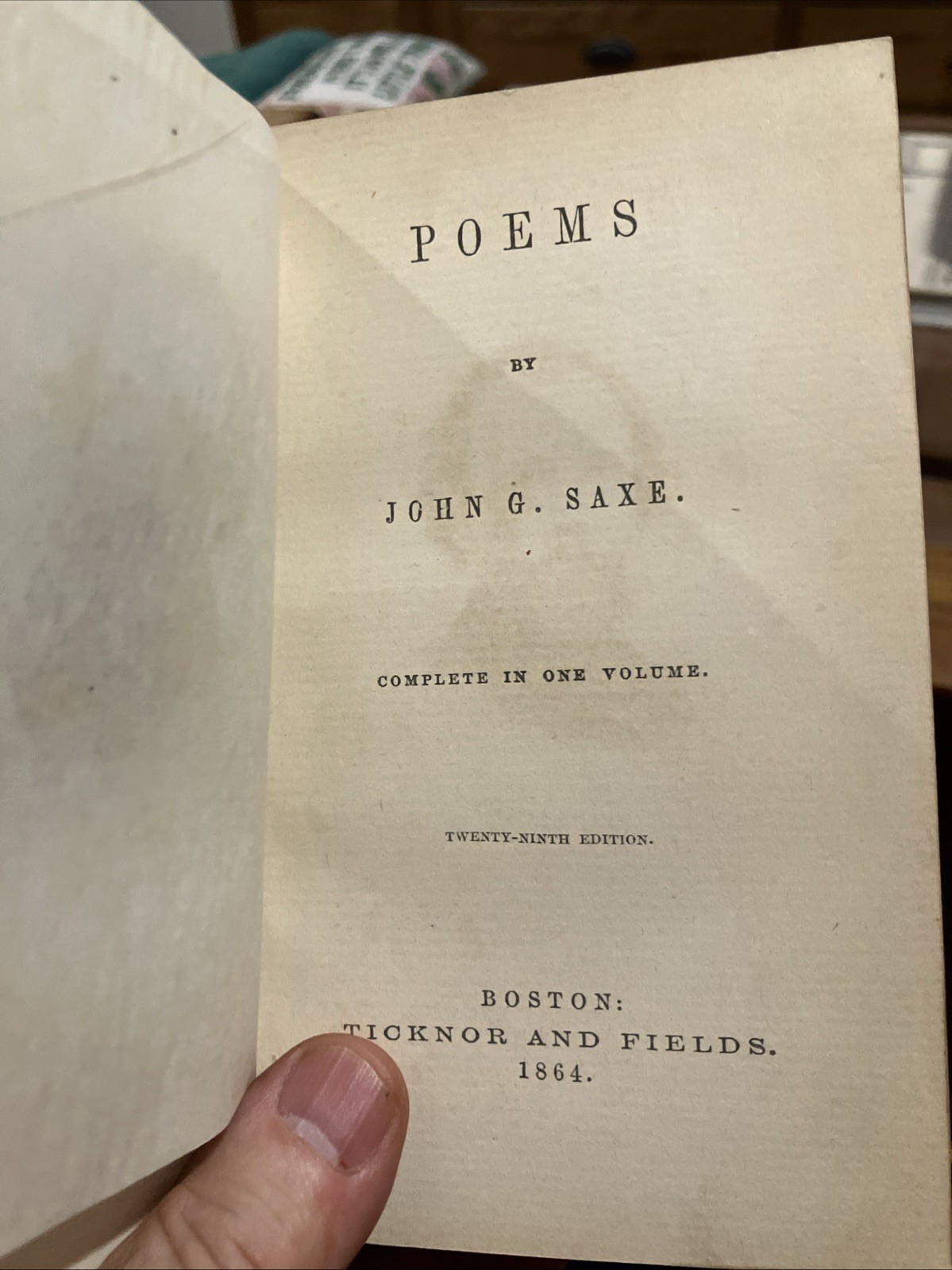John G. Saxe Poems Twenty-sixth Ed Illustrated Hardcover Ticknor & Fields 1864