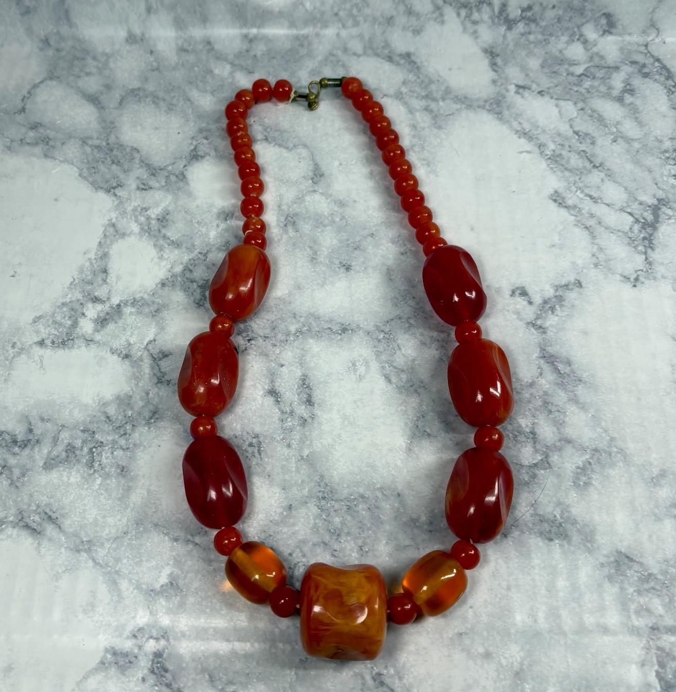 Antique Baltic Amber Necklace in Butterscotch and Egg Yolk Orange Large Beads