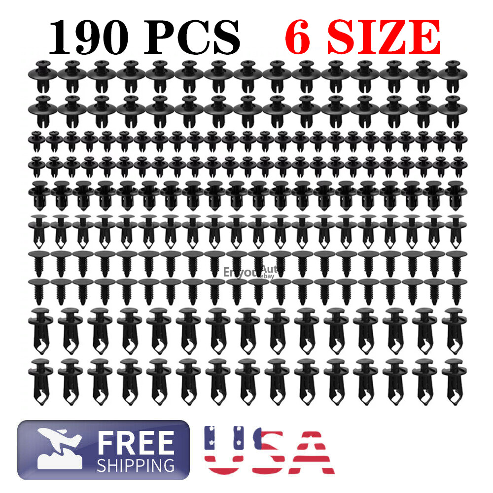 190Pcs Bumper Clips Retainer Auto Car Rivets Fastener Fender Push Pin Trim