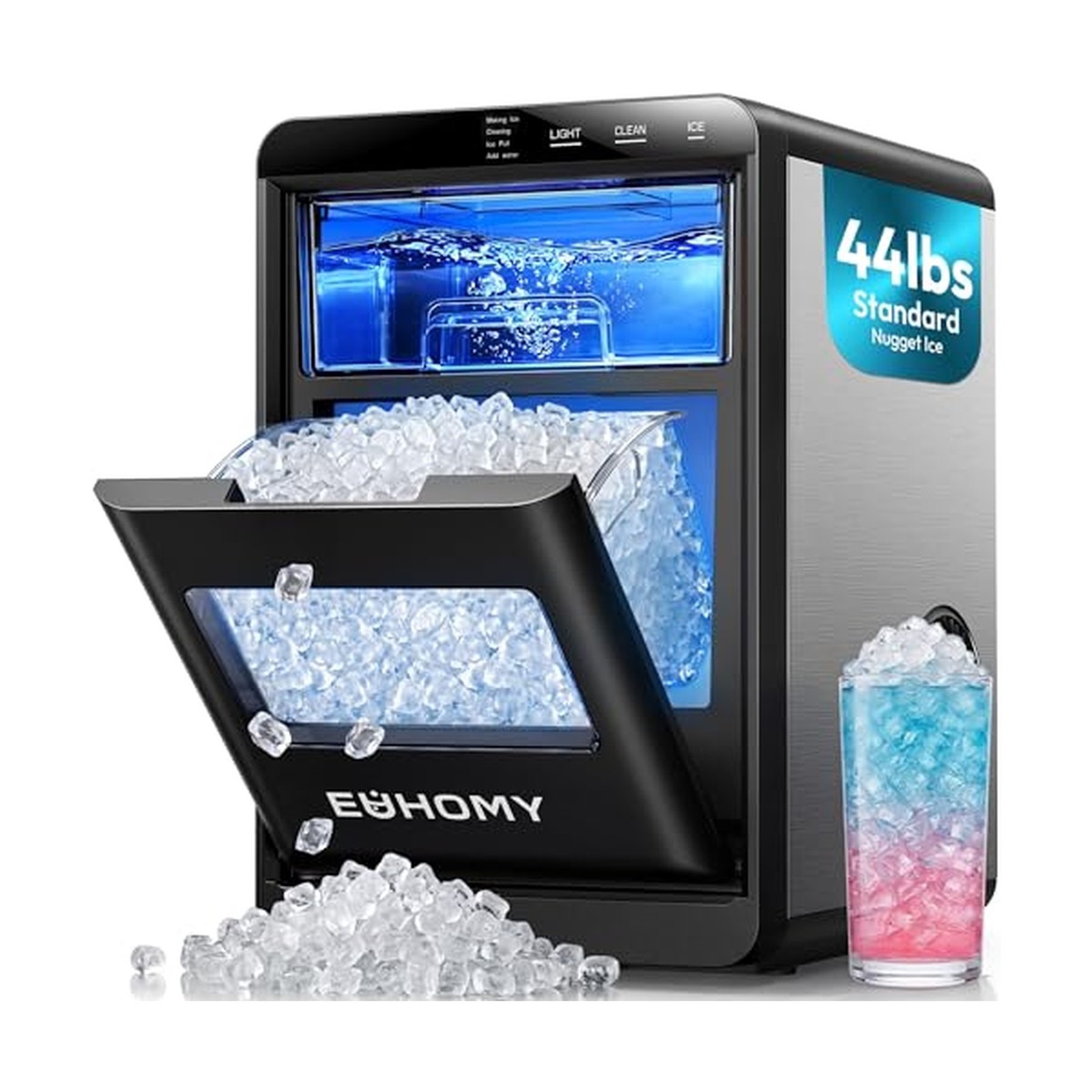 EUHOMY Nugget Ice Maker Countertop, 44Lbs/24H Sonic Ice Maker Machine, Self-C...