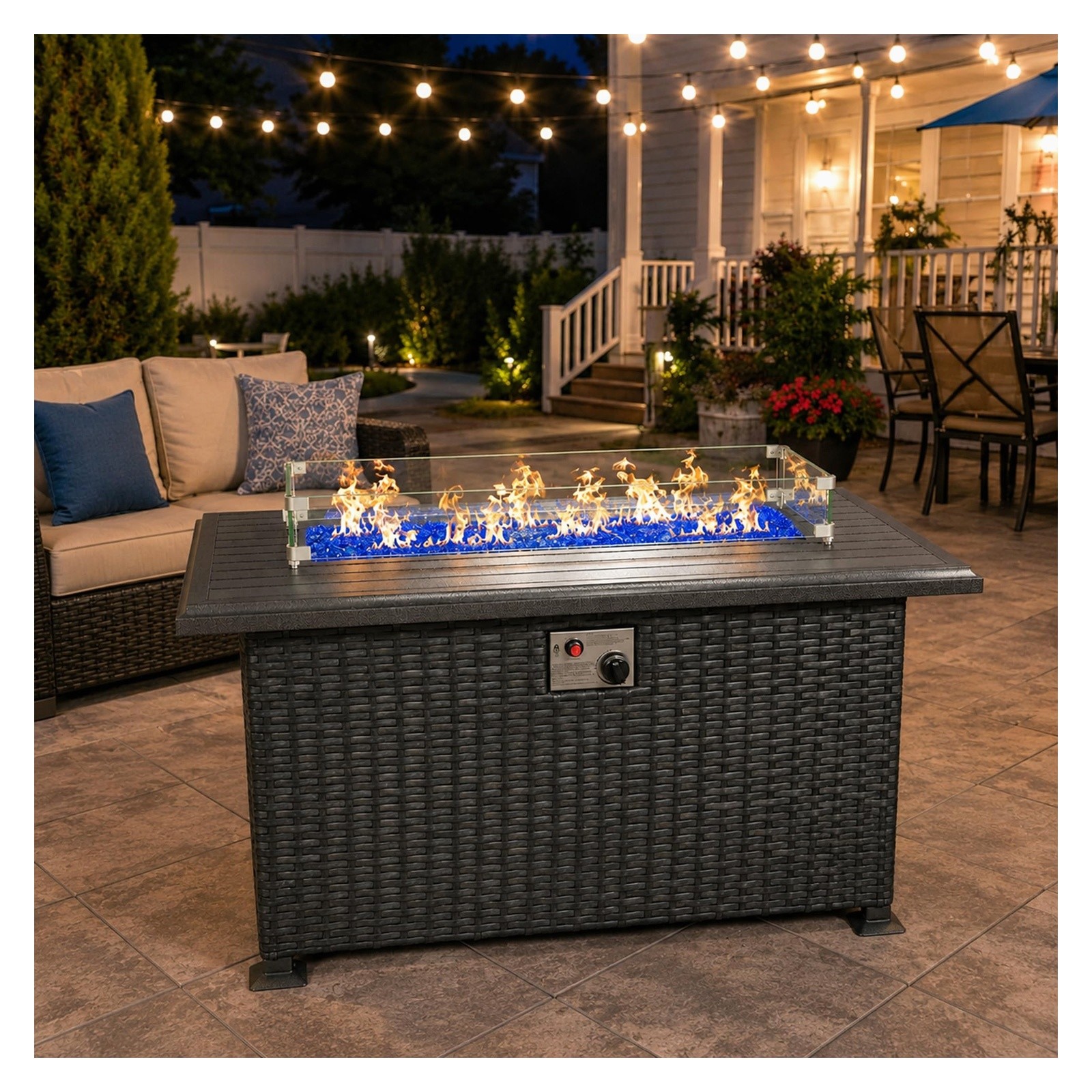 Kozyard Outdoor Patio Propane Gas Fire Pit Table 50,000 BTU Wicker Design
