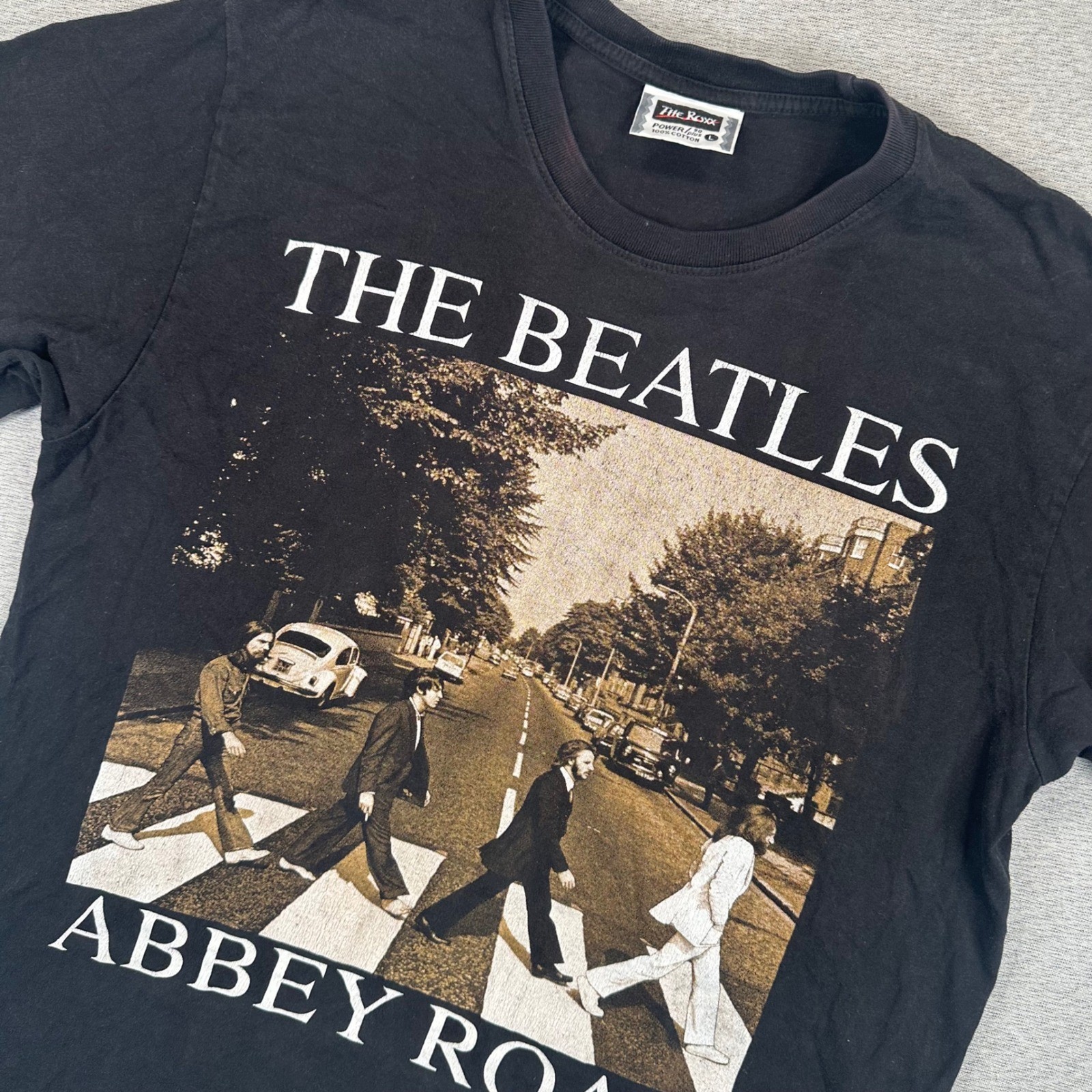 90s VTG The Beatles Abbey Road Graphic Shirt Mens L Black The Roxx Single Stitch