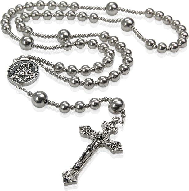 WWI Military Replica Rosary Beads Catholic, Stainless Steel