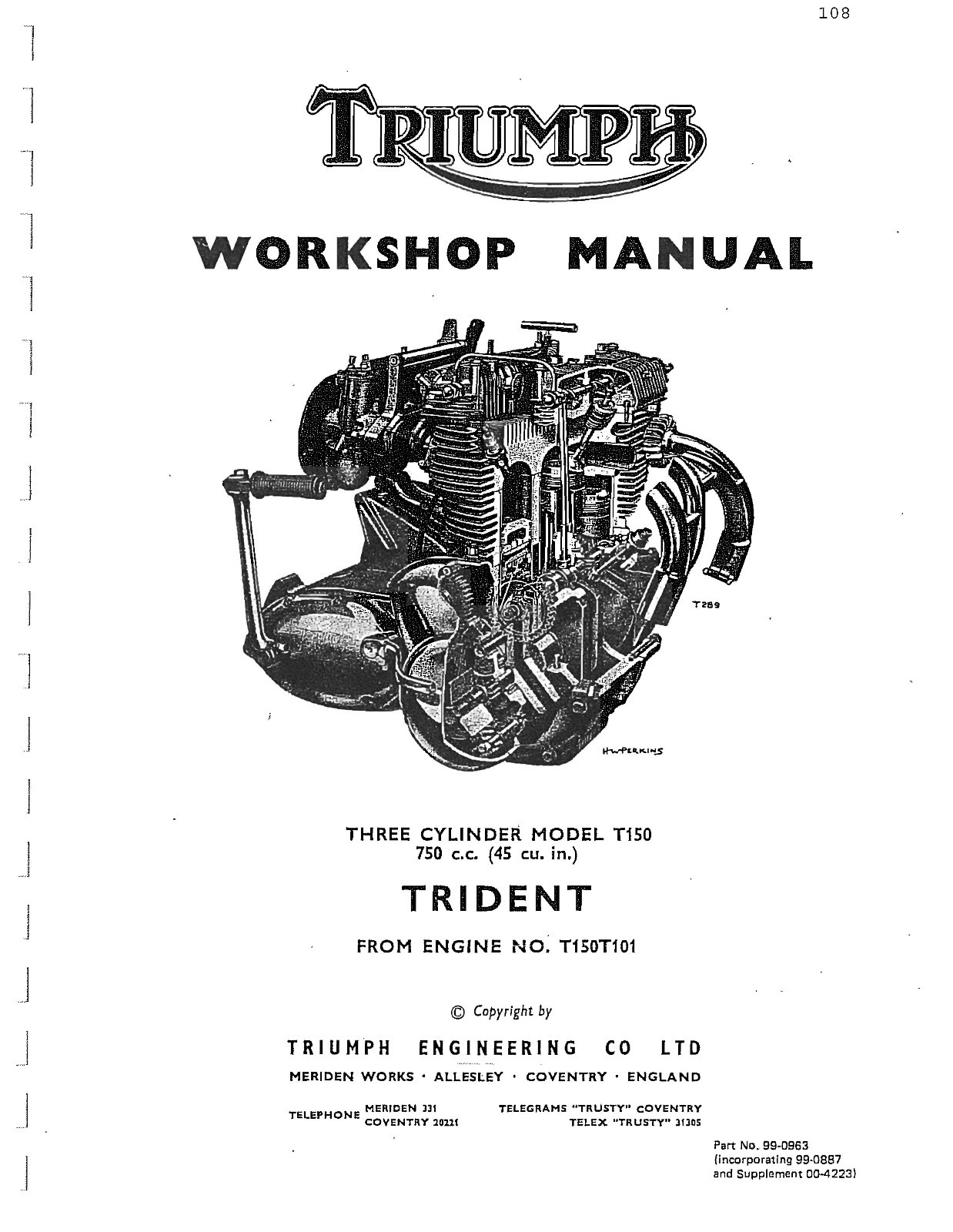 Triumph workshop manual 1970, 1971, 1972, 1973 & 1974 Trident T150 & T150V