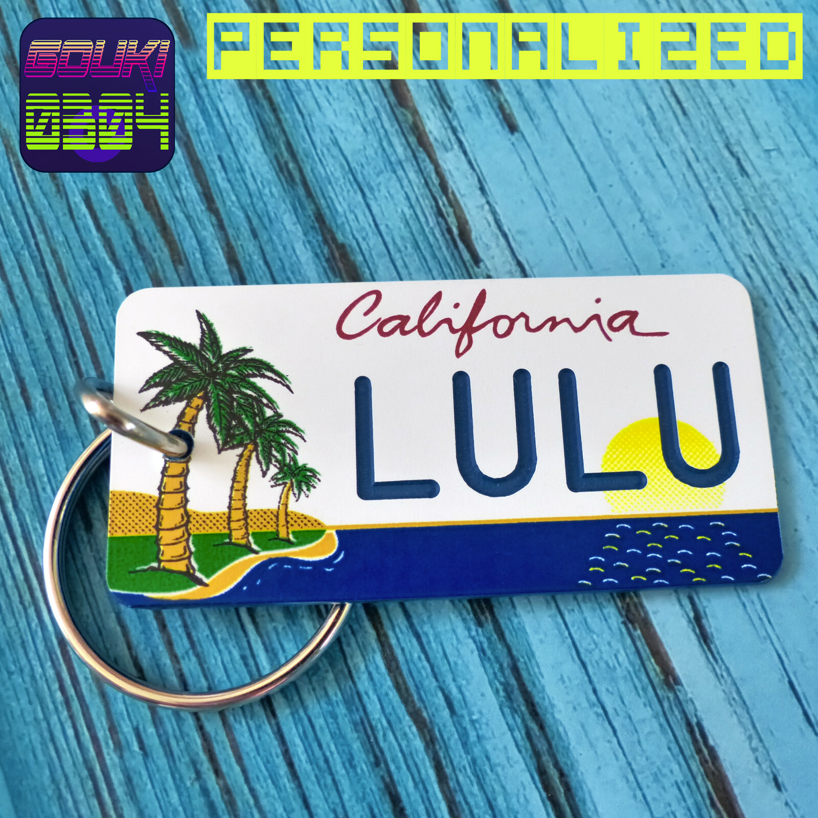 Personalized California Keychain Tag - Palms License Plate - Custom Engraved