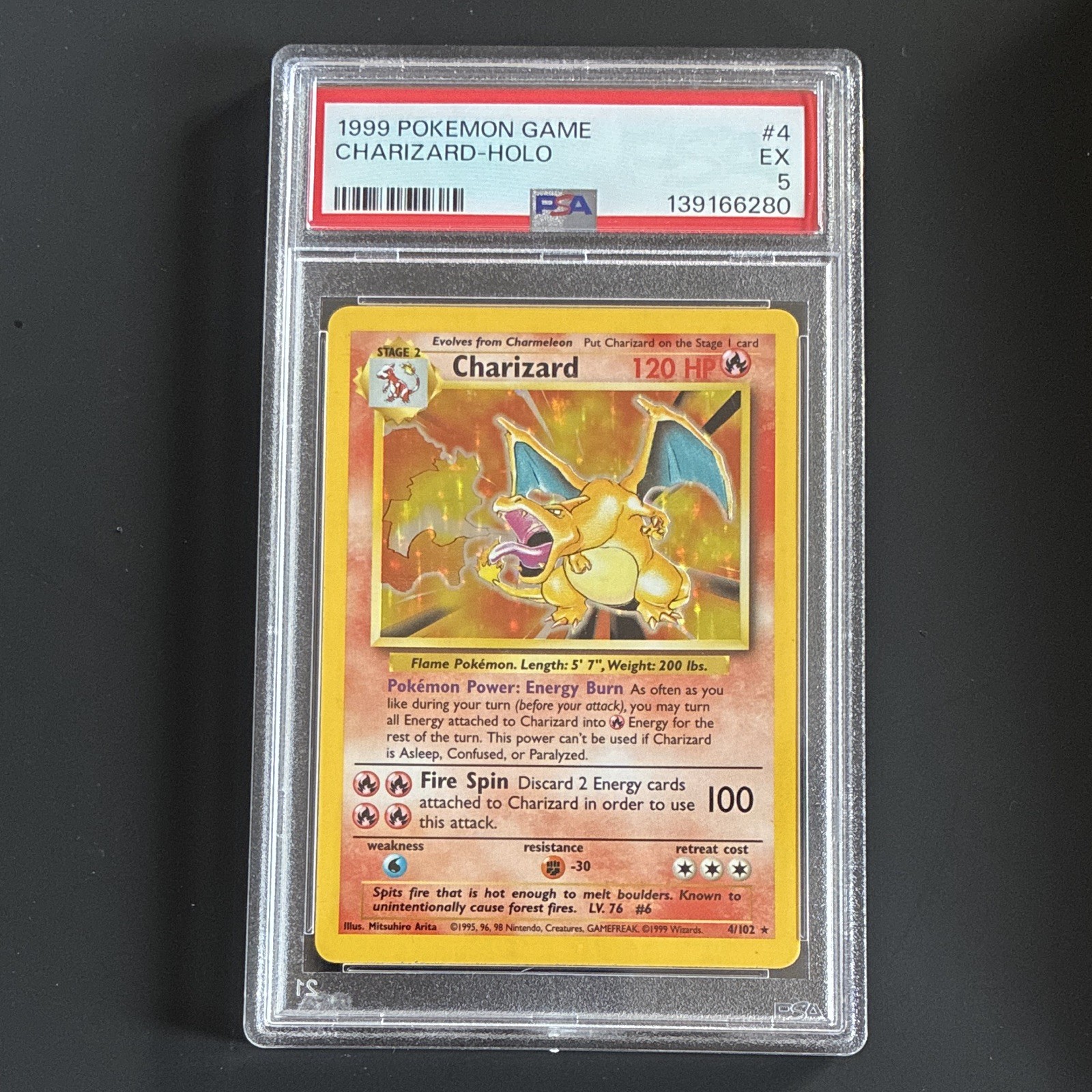 Wizards of the Coast Pokémon TCG Charizard 4/102 Base Set Holo PSA 5 1999 Wizards of the Coast Pokémon TCG Charizard 4/102 Base Set Holo PSA 5 1999