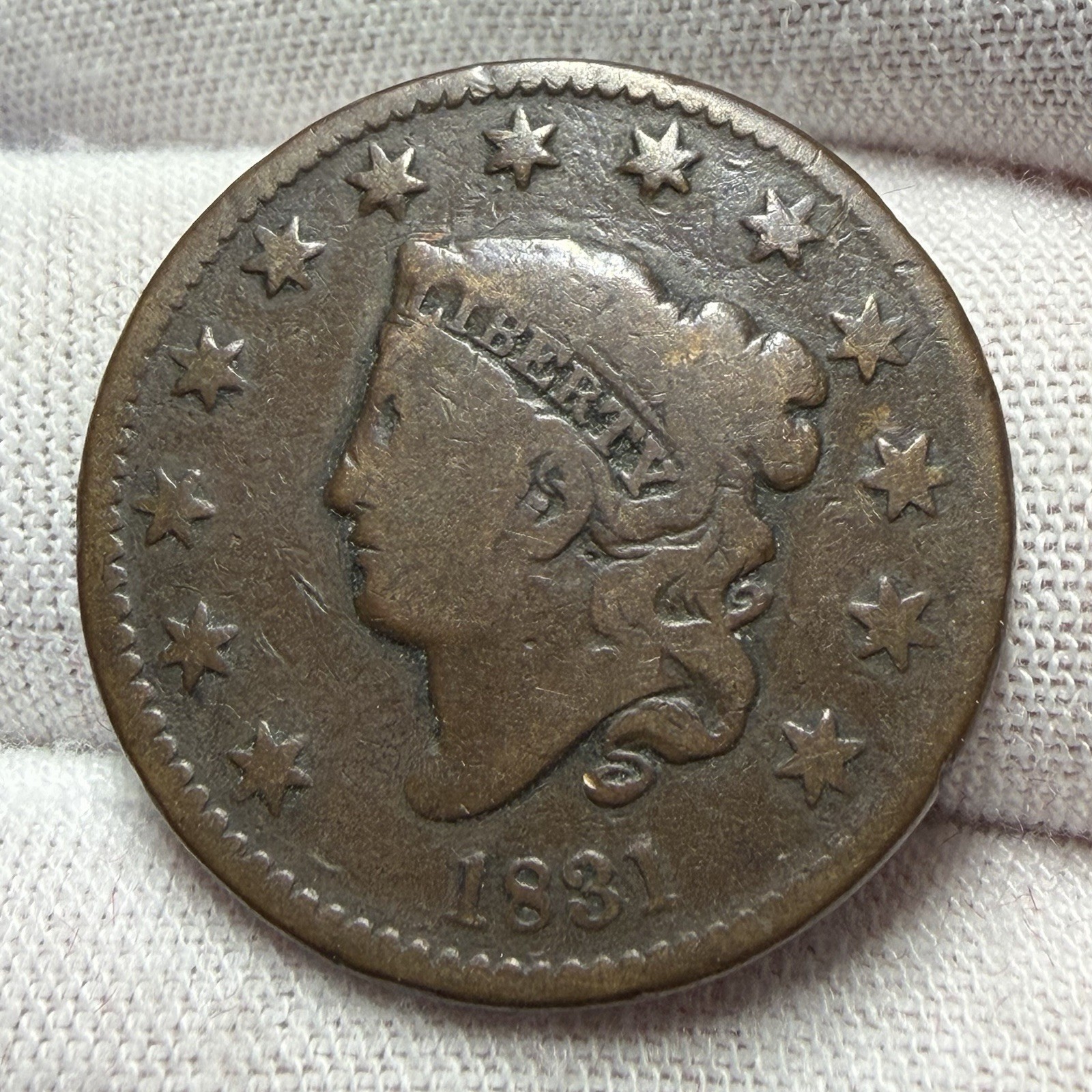1831 Large Letters N-6/R-1 Coronet Head Large Cent receive coin pictured #5363