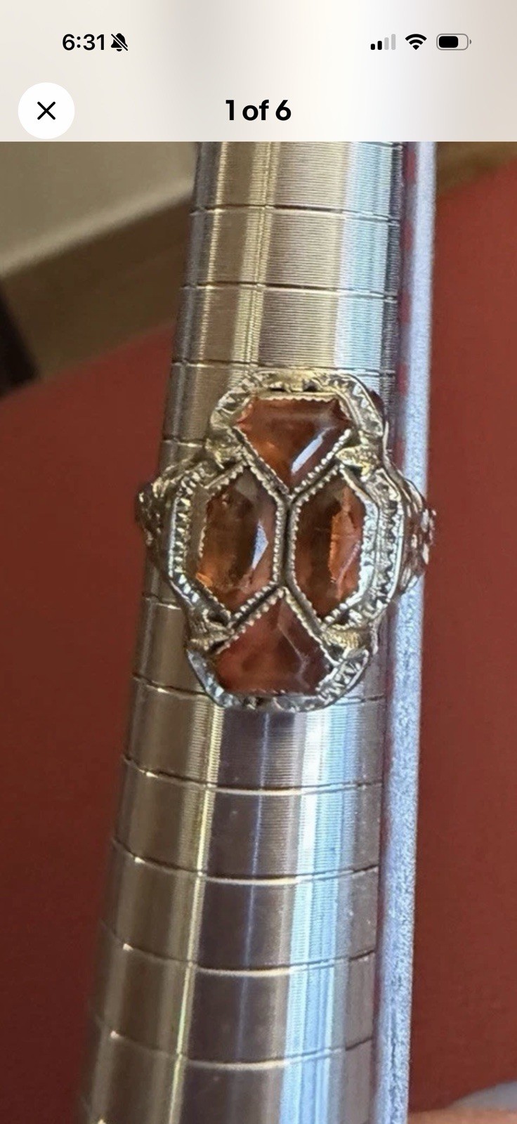 Vintage 18K Gold Filigree Ring Orange Gemstones Size 7 3.3g Ornate