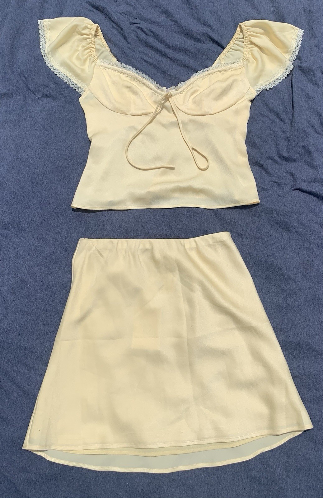Wayf Melissa Lace Trim Top & Skirt Set  Feminine Smocked Boho NWT Women’s Small