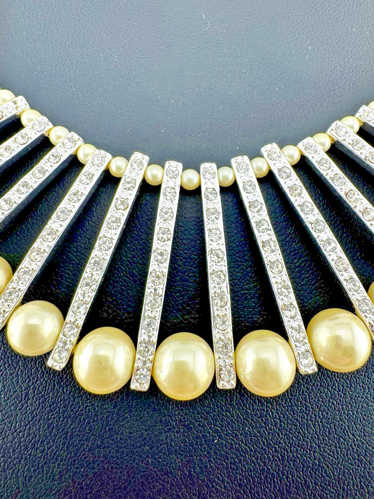 Monet Faux Pearl Rhinestone Statement Bib Necklace Wedding Prom Formal NIB