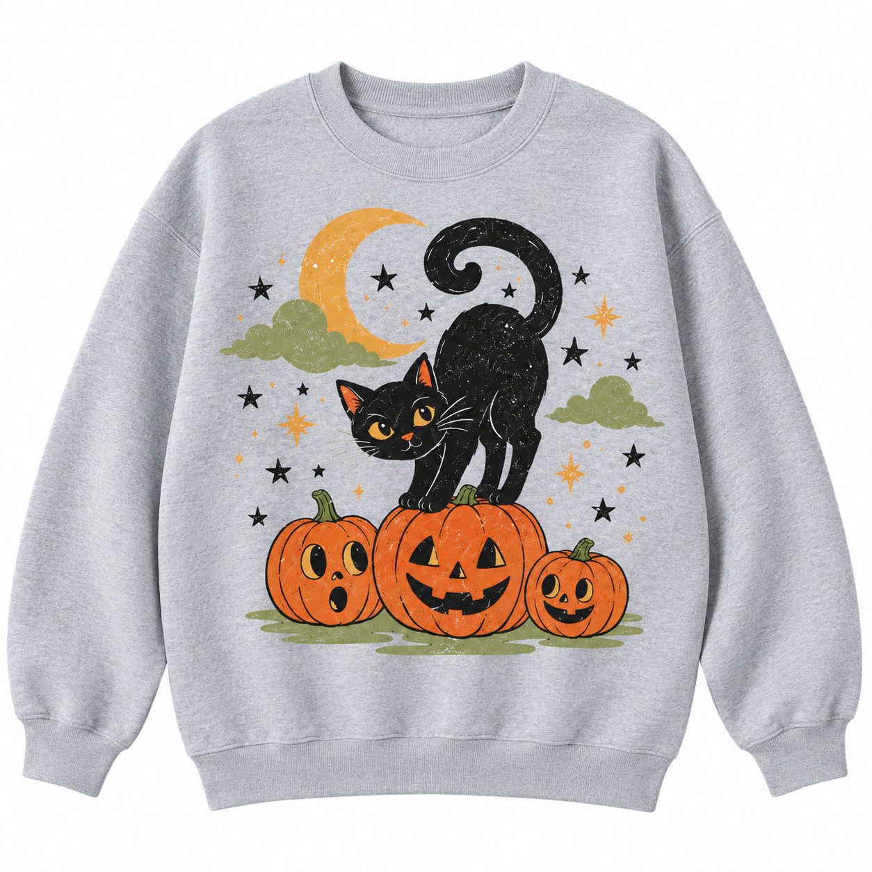 Black Cat Halloween Sweatshirt 90s Vintage Spooky Season Cat Mom Retro Crewneck